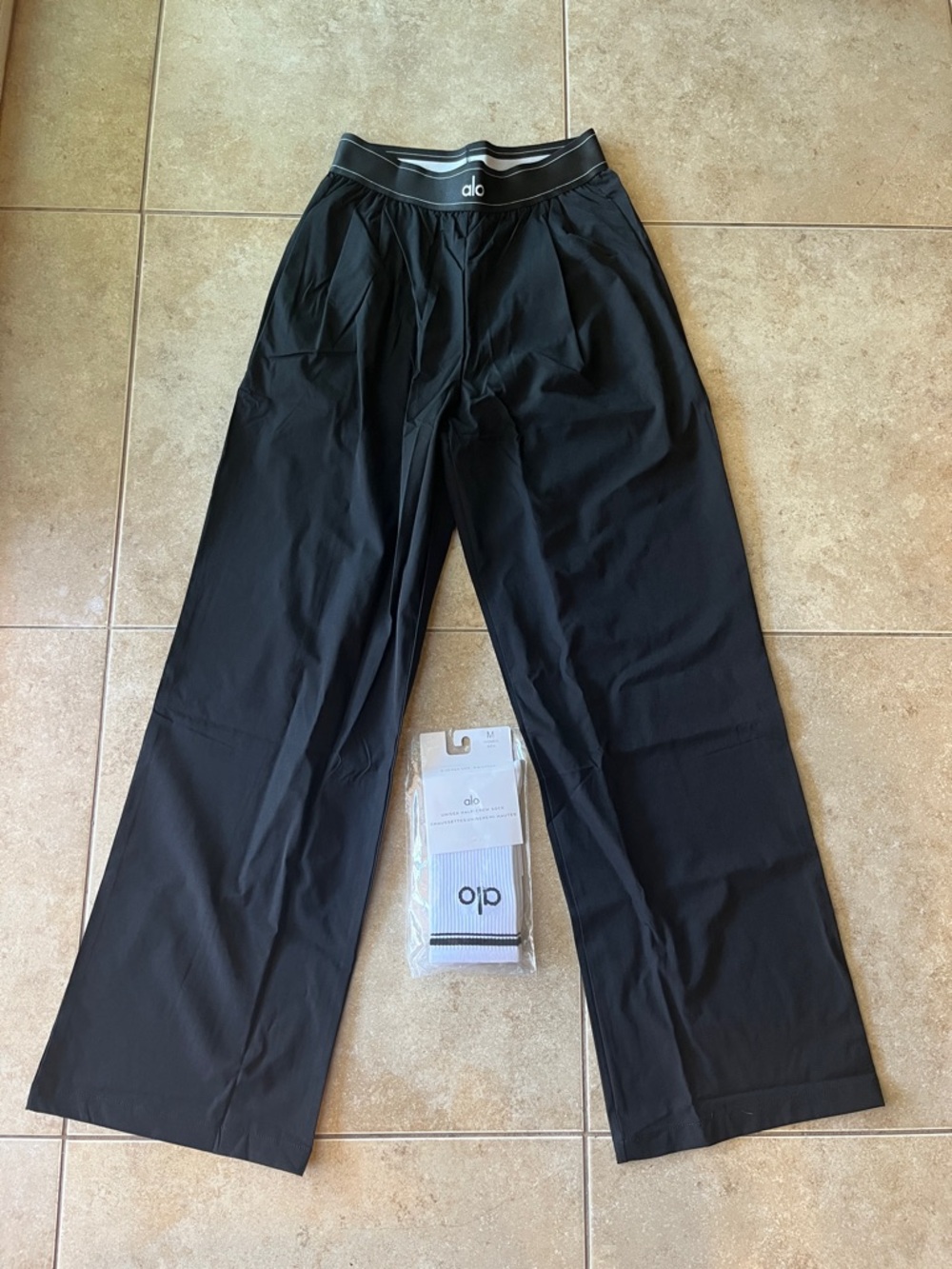 ALO Yoga Black Wide-Leg Joggers with Branded Elastic Waist